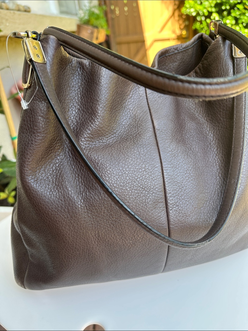 Coach Dark Brown Pebble Leather Double-Handle Shoulder Bag
